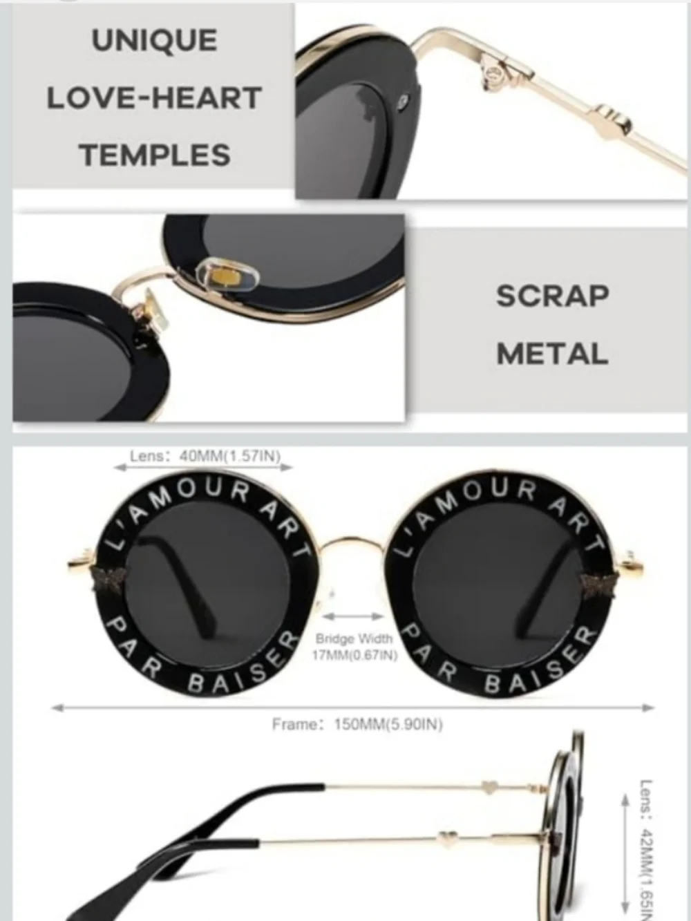 Round Luxury Black Tint Bold Statement Print Sunglasses